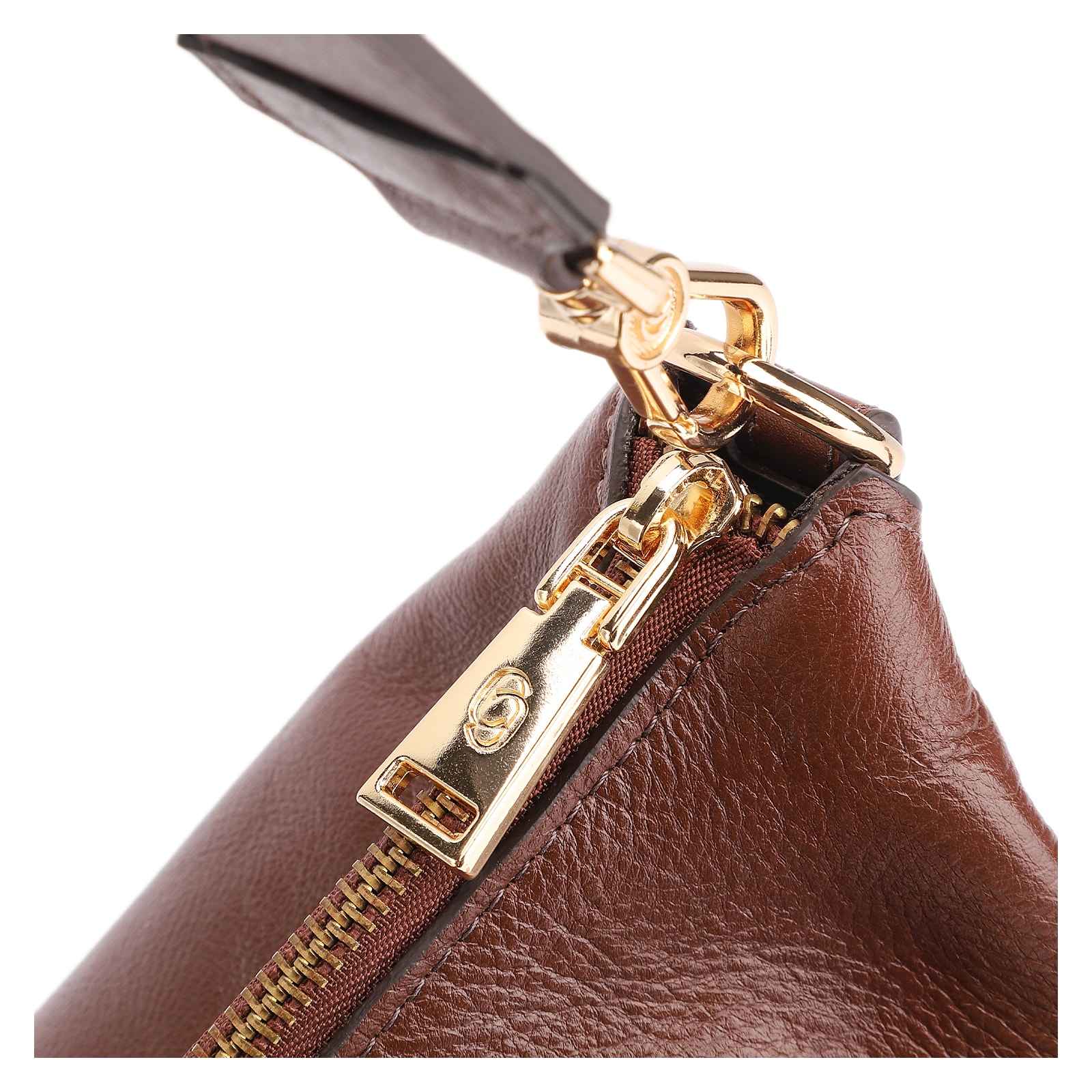 Bolsa Hobo Grande Couro Marrom Claro Pedras Laterais