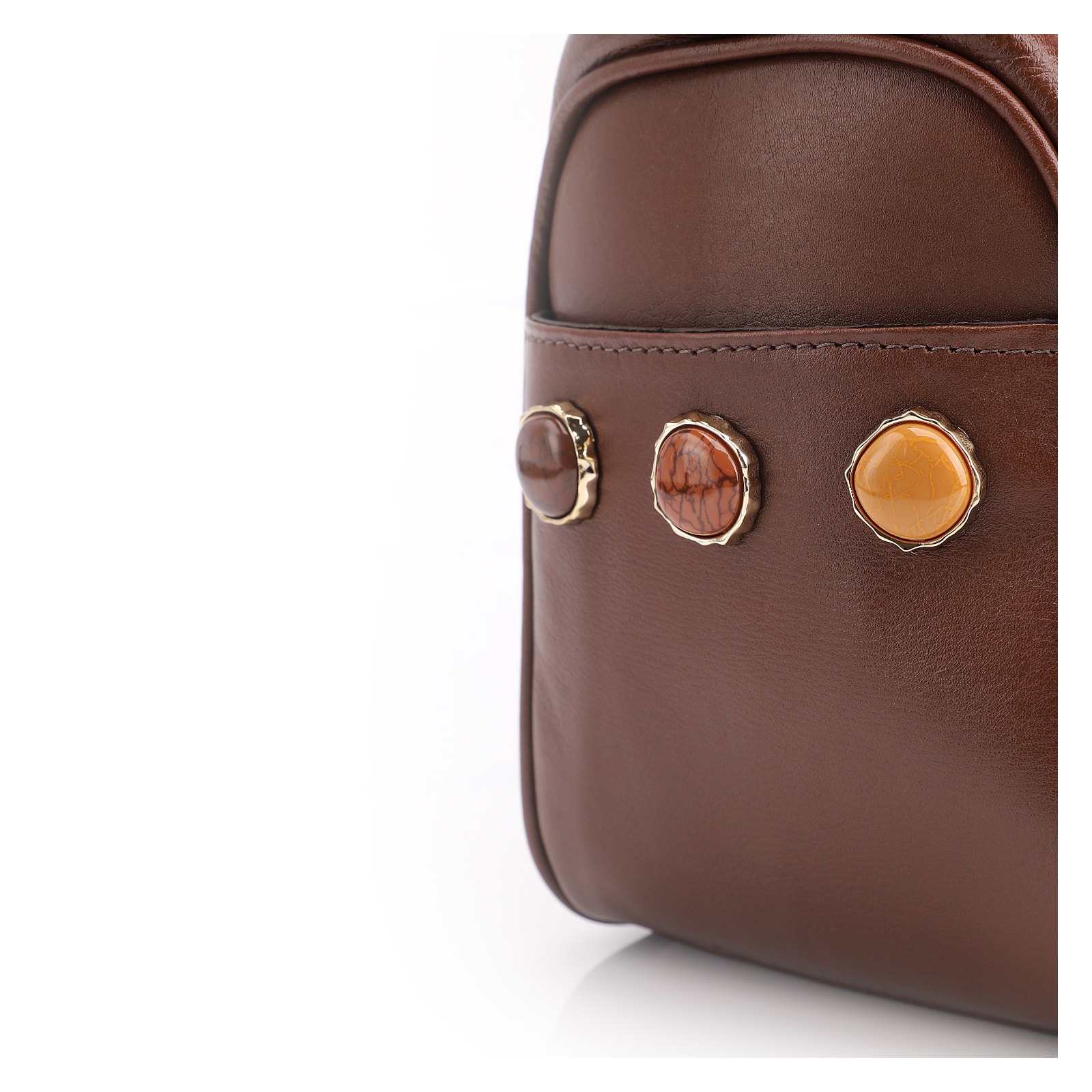 Bolsa Hobo Grande Couro Marrom Claro Pedras Laterais