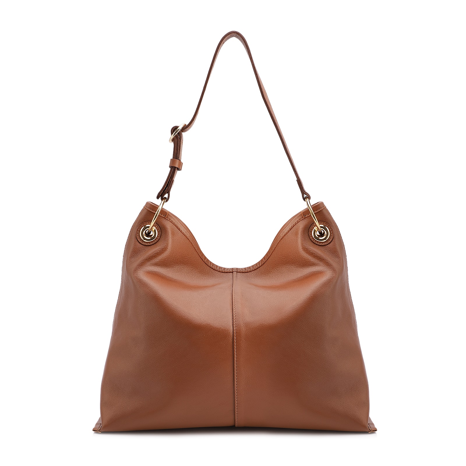 Bolsa Hobo Grande Couro Marrom Claro Tressê Argola