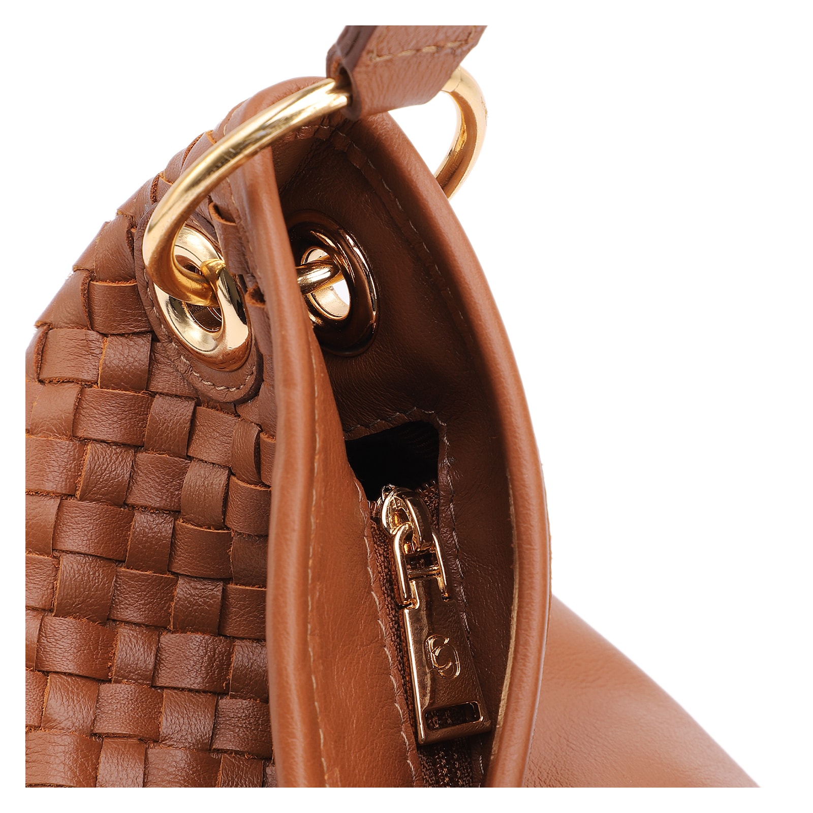 Bolsa Hobo Grande Couro Marrom Claro Tressê Argola