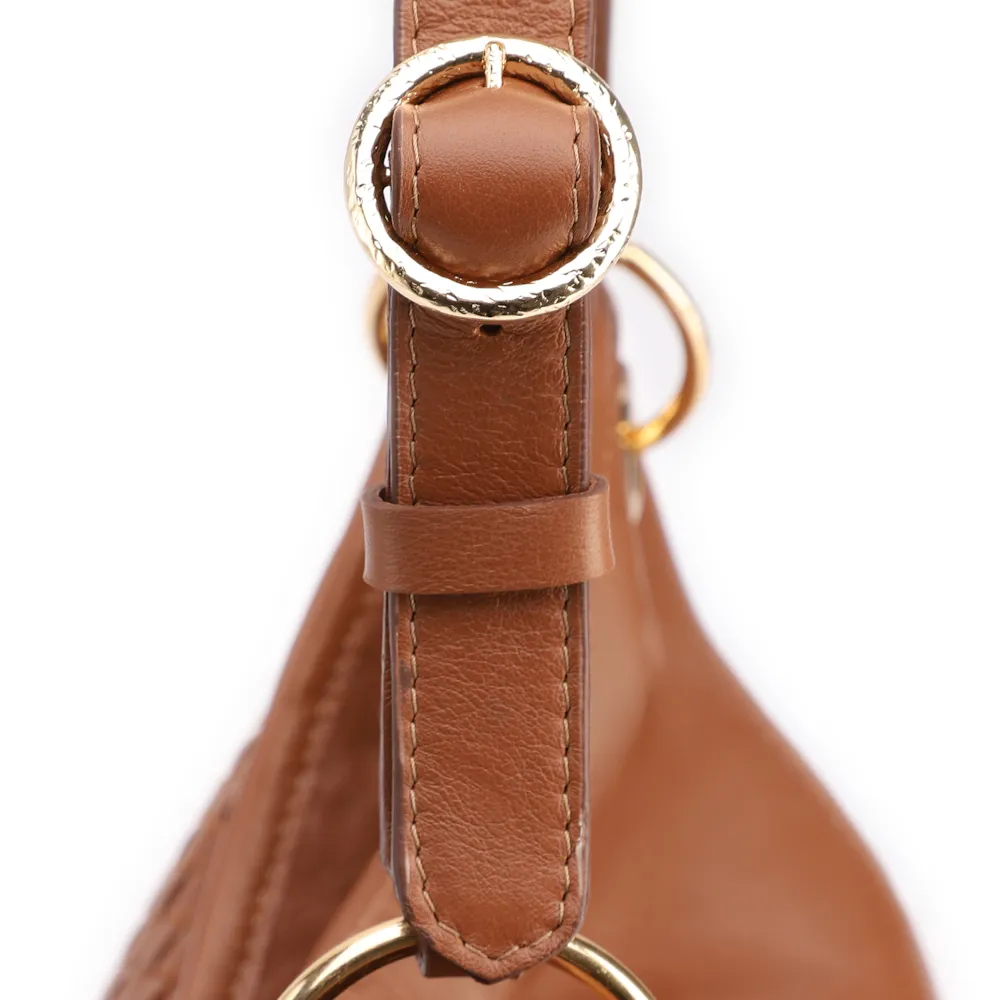 Bolsa Hobo Grande Couro Marrom Claro Tressê Argola - imagem 7