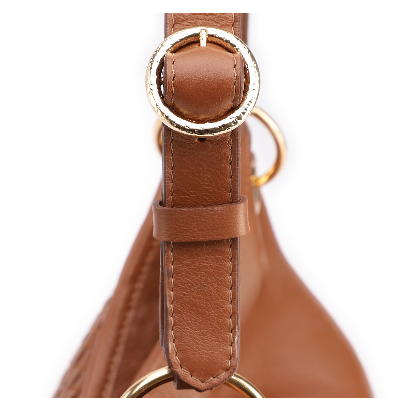 Bolsa Hobo Grande Couro Marrom Claro Tressê Argola