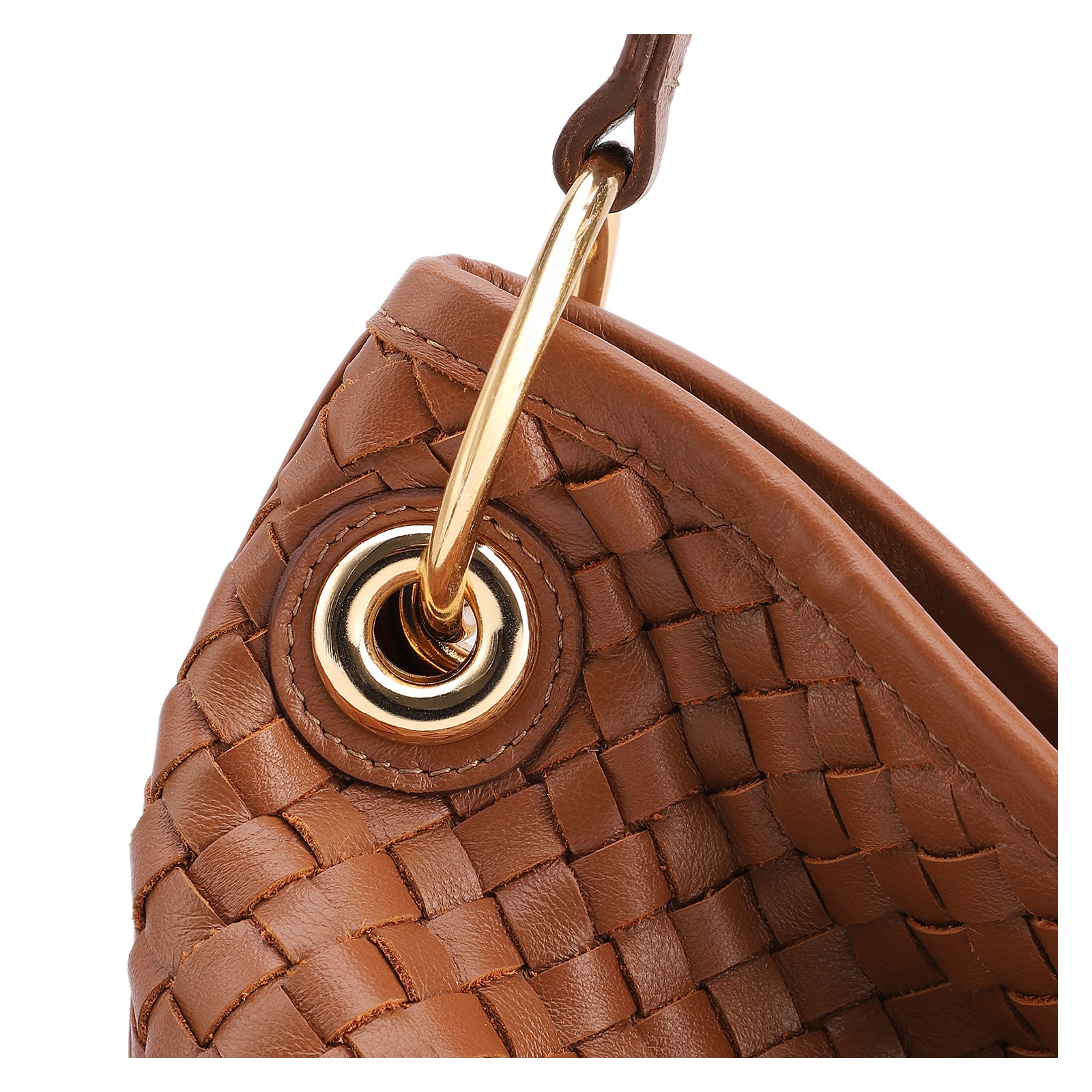 Bolsa Hobo Grande Couro Marrom Claro Tressê Argola