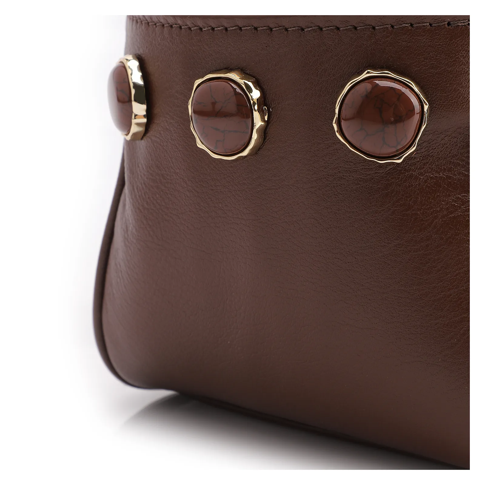 Bolsa Hobo Grande Couro Marrom Escuro  Pedras Laterais