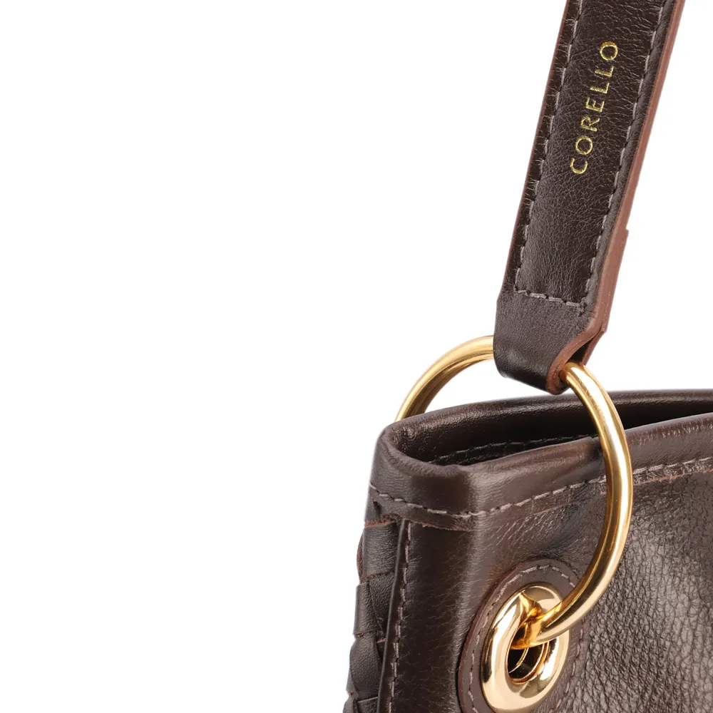 Bolsa Hobo Grande Couro Marrom Escuro Tressê Argola - imagem 9