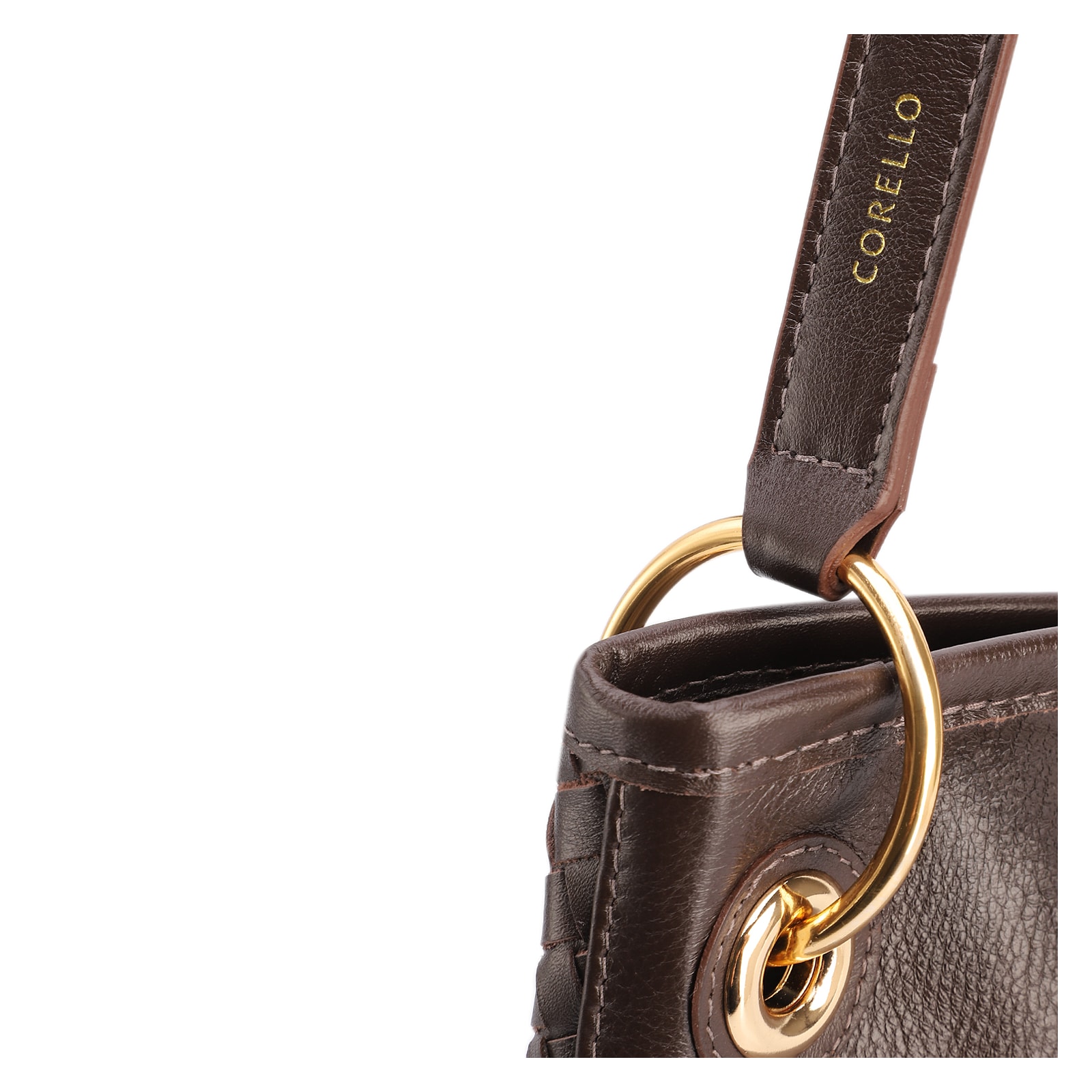 Bolsa Hobo Grande Couro Marrom Escuro Tressê Argola