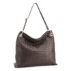 Bolsa Hobo Grande Couro Marrom Escuro Tressê Argola - imagem 3