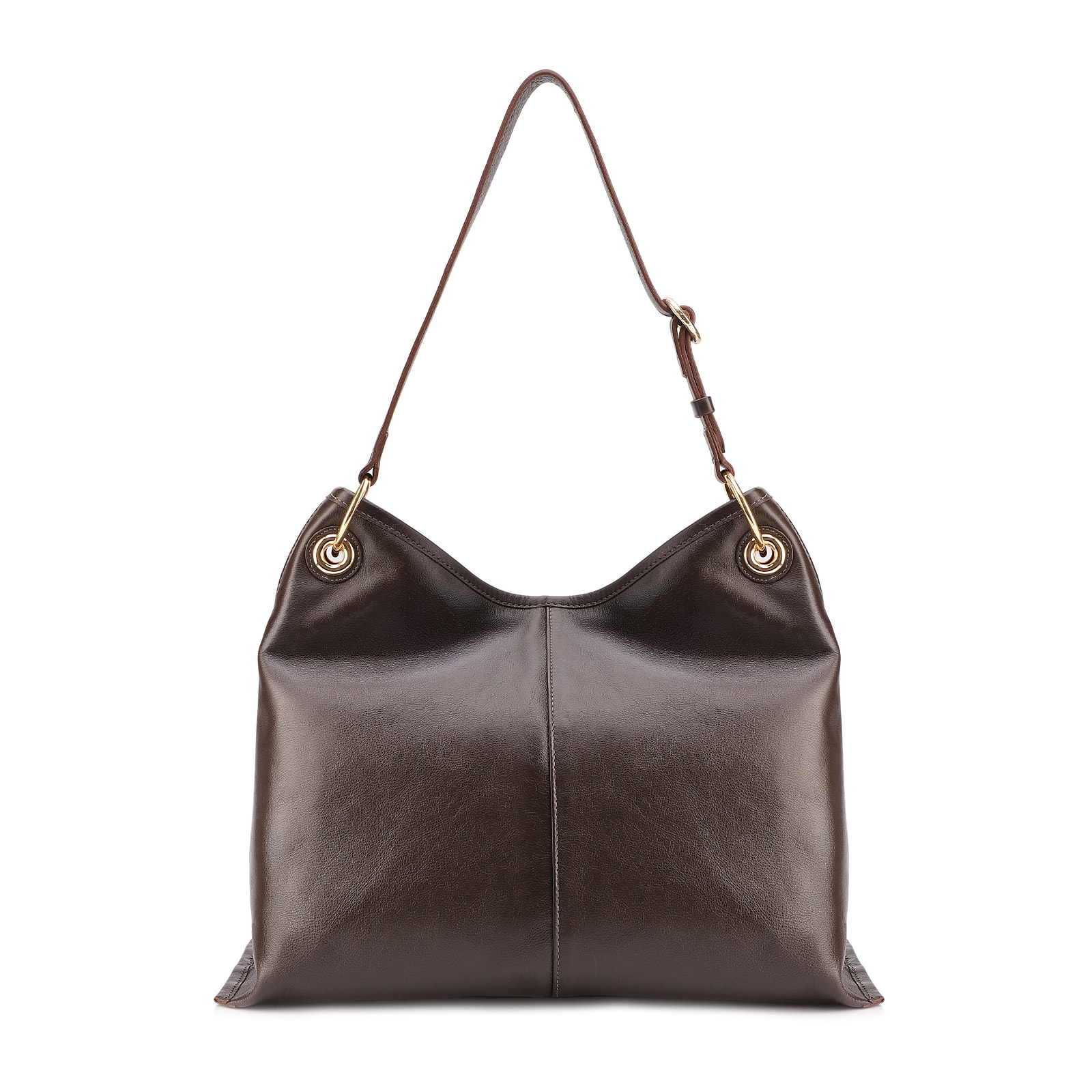 Bolsa Hobo Grande Couro Marrom Escuro Tressê Argola