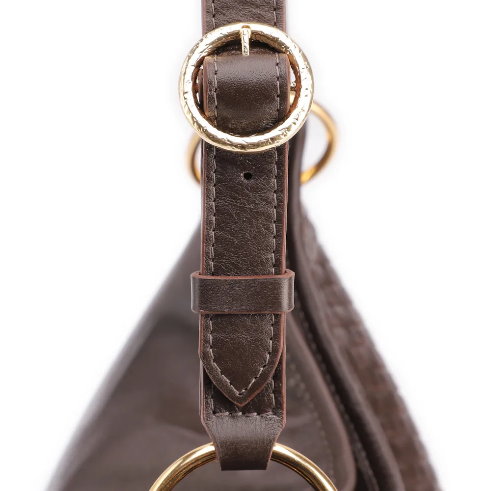 Bolsa Hobo Grande Couro Marrom Escuro Tressê Argola - imagem 7