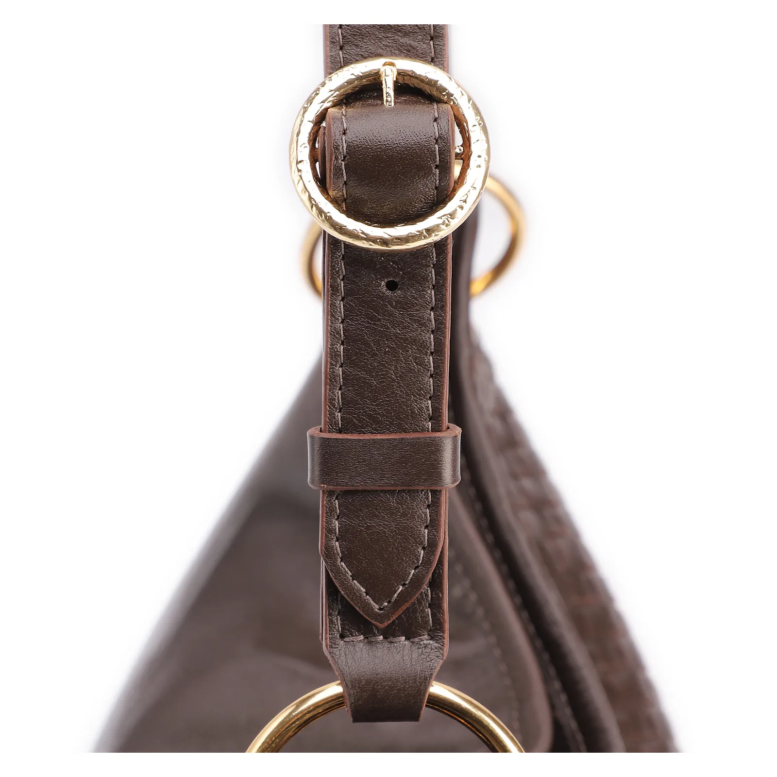 Bolsa Hobo Grande Couro Marrom Escuro Tressê Argola