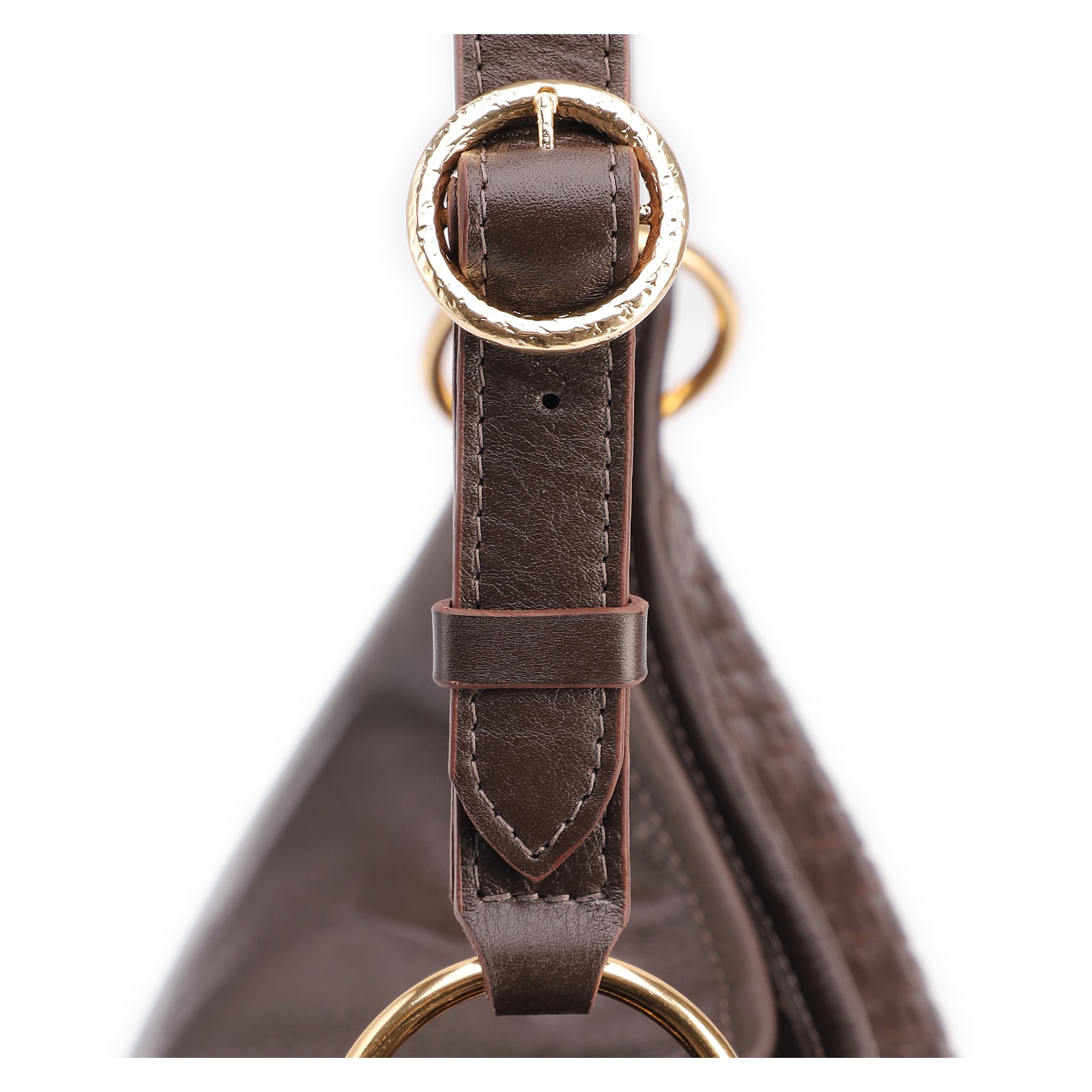Bolsa Hobo Grande Couro Marrom Escuro Tressê Argola