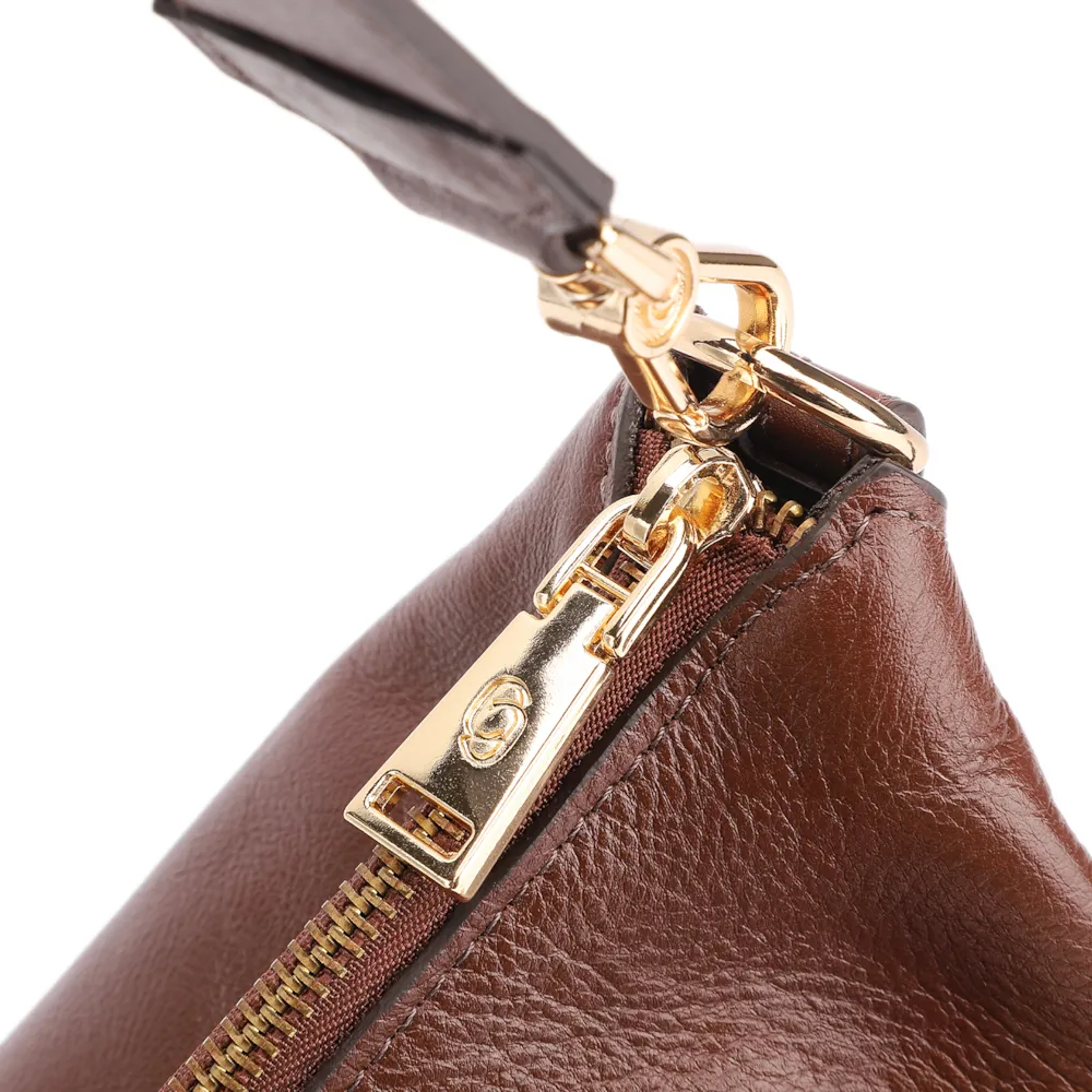 Bolsa Hobo Grande Couro Marrom Pedras Laterais - imagem 6