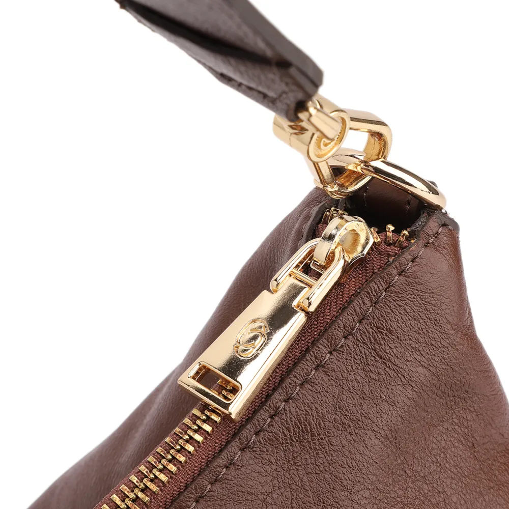 Bolsa Hobo Grande Couro Marrom Pedras Laterais - imagem 6