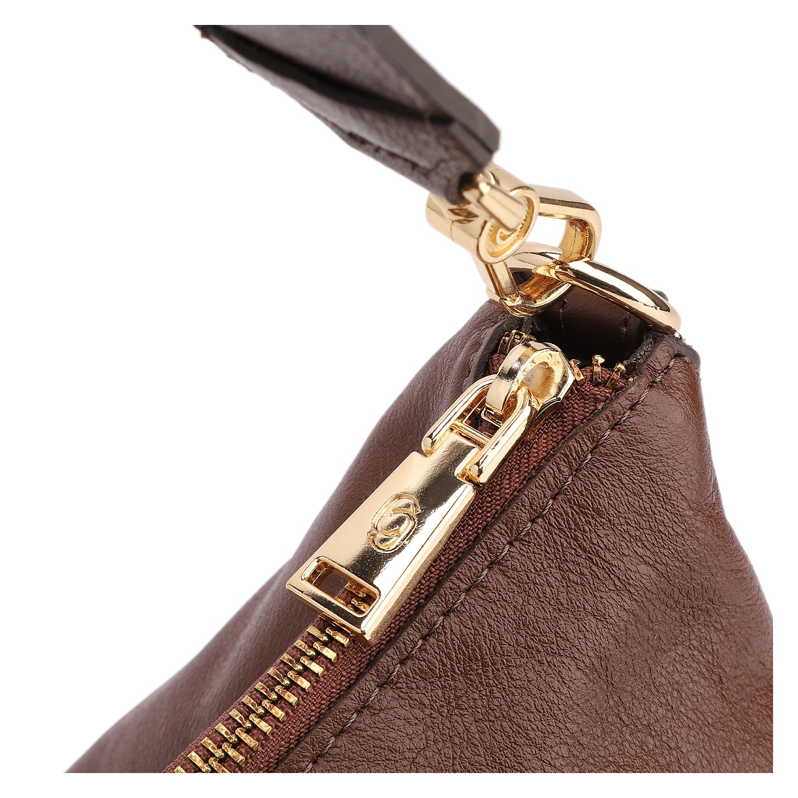 Bolsa Hobo Grande Couro Marrom Pedras Laterais