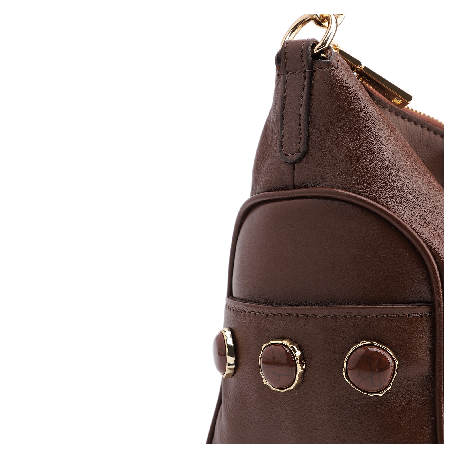 Bolsa Hobo Grande Couro Marrom Pedras Laterais