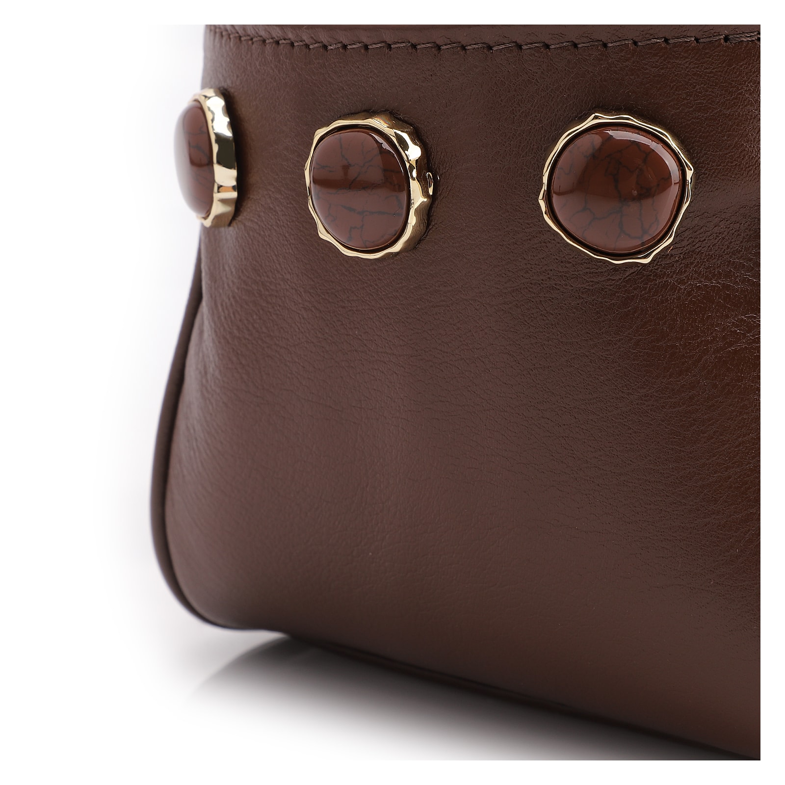 Bolsa Hobo Grande Couro Marrom Pedras Laterais
