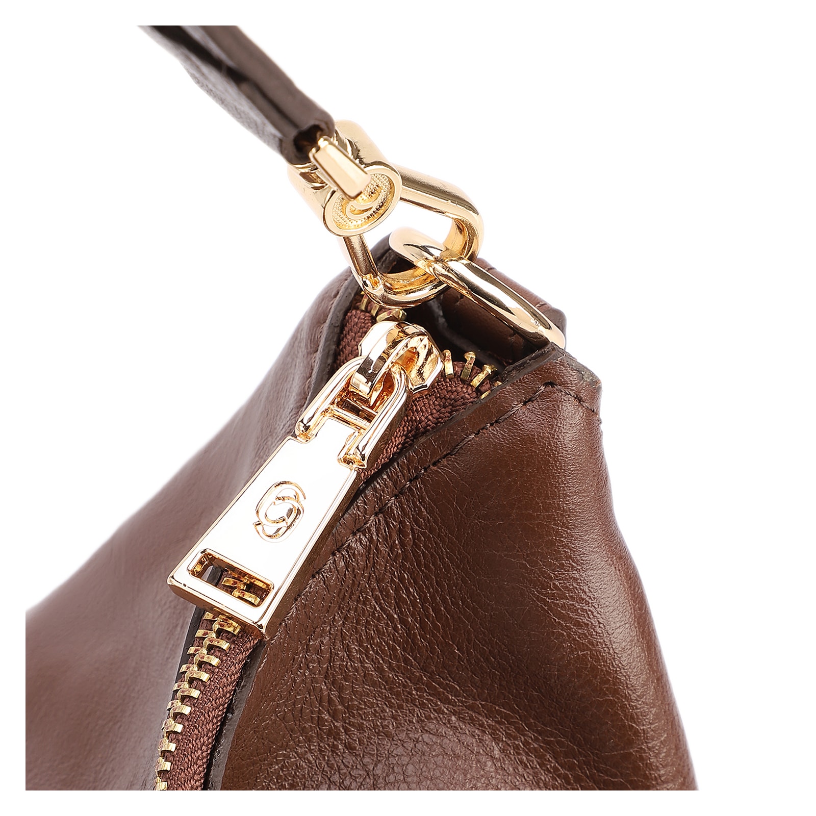 Bolsa Hobo Grande Couro Marrom Pedras Laterais
