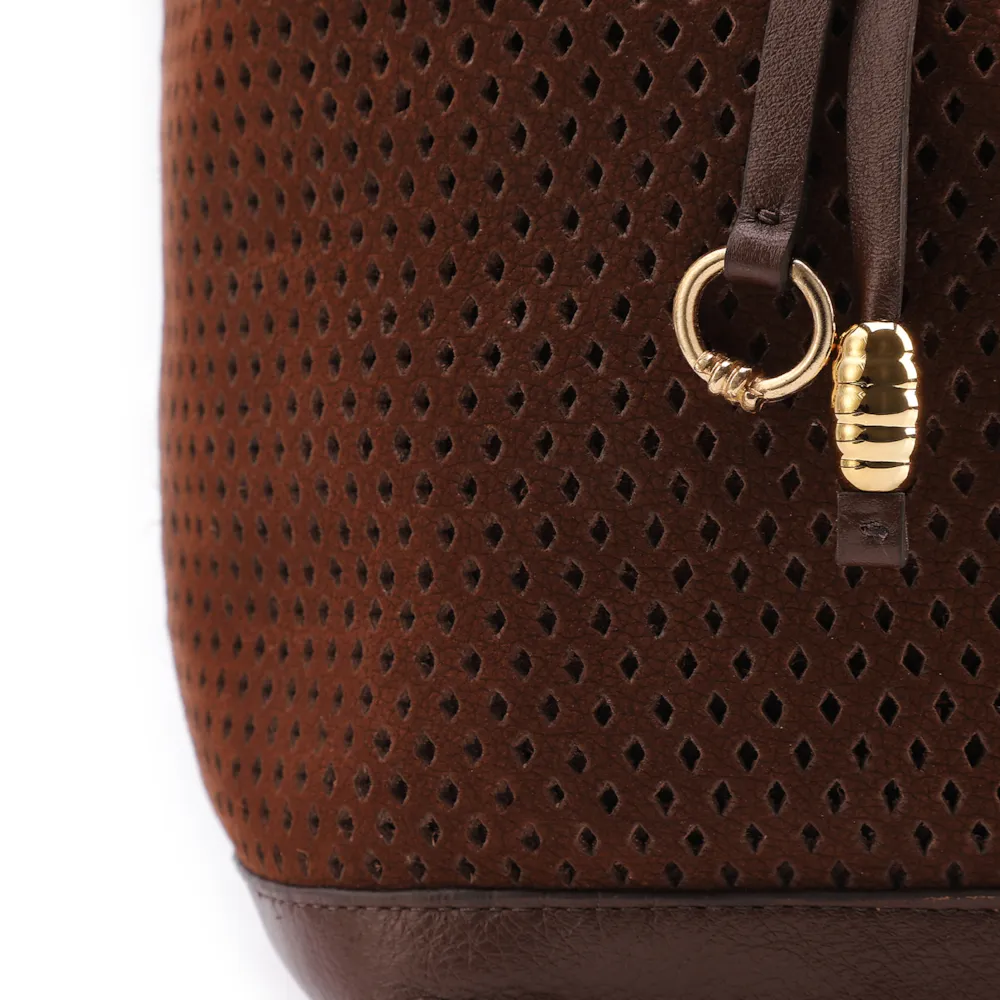 Bolsa Hobo Grande Couro Nobuck Floater /Couro Plume Marrom Perfuros - imagem 5