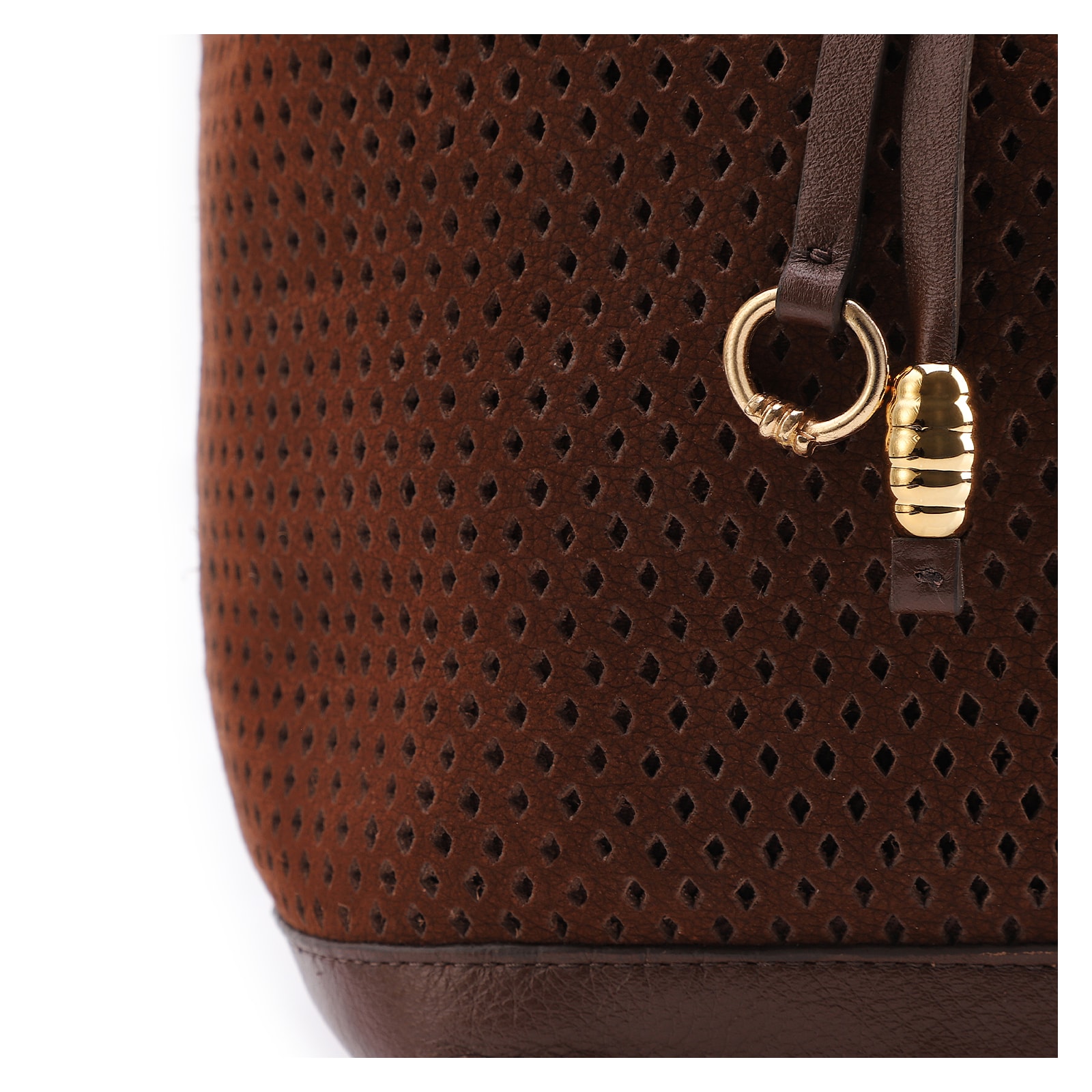 Bolsa Hobo Grande Couro Nobuck Floater /Couro Plume Marrom Perfuros
