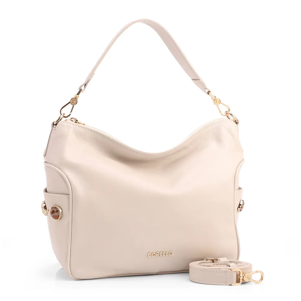 Bolsa Hobo Grande Couro Off White Pedras Laterais - imagem 2