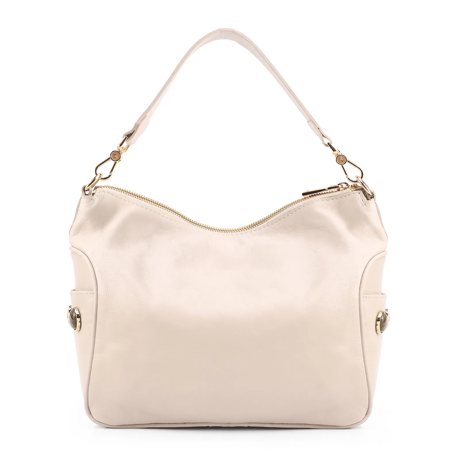 Bolsa Hobo Grande Couro Off White Pedras Laterais