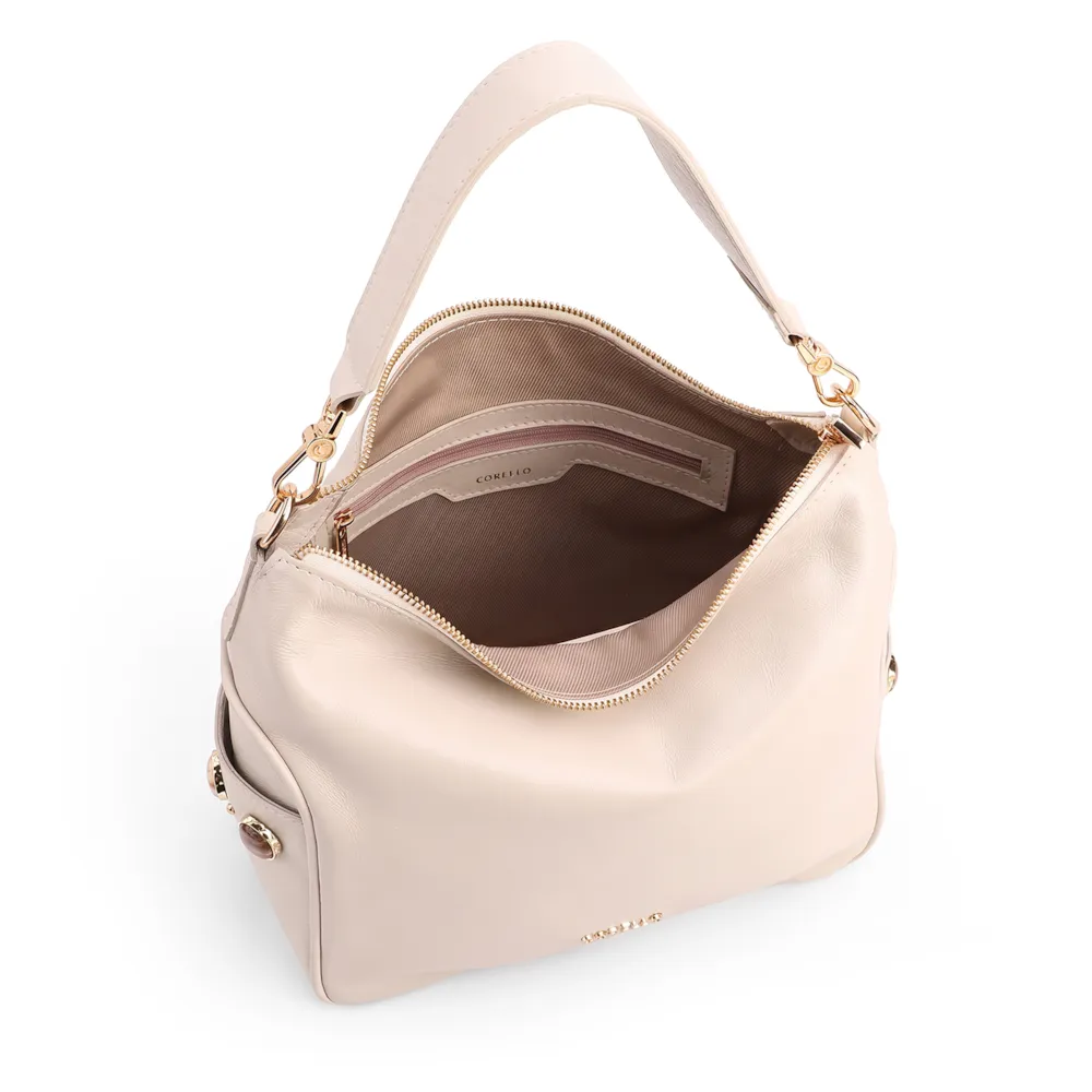Bolsa Hobo Grande Couro Off White Pedras Laterais - imagem 4