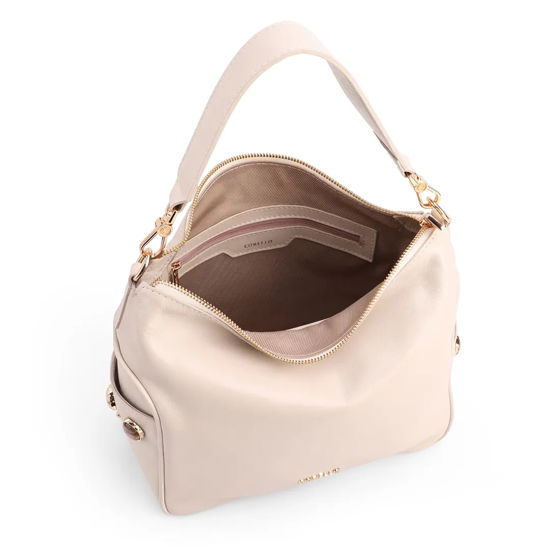 Bolsa Hobo Grande Couro Off White Pedras Laterais - foto 4