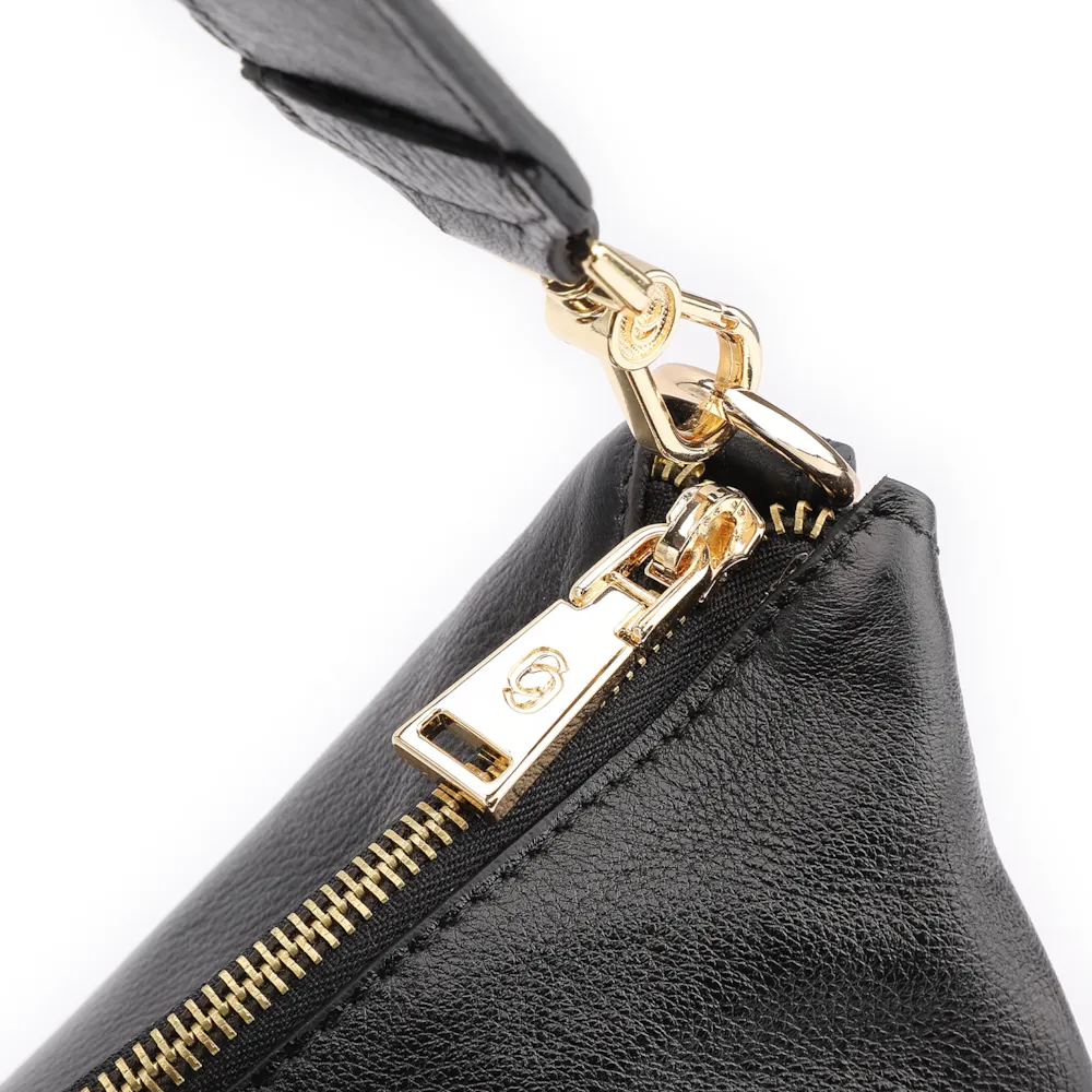 Bolsa Hobo Grande Couro Preta Pedras Laterais - imagem 5