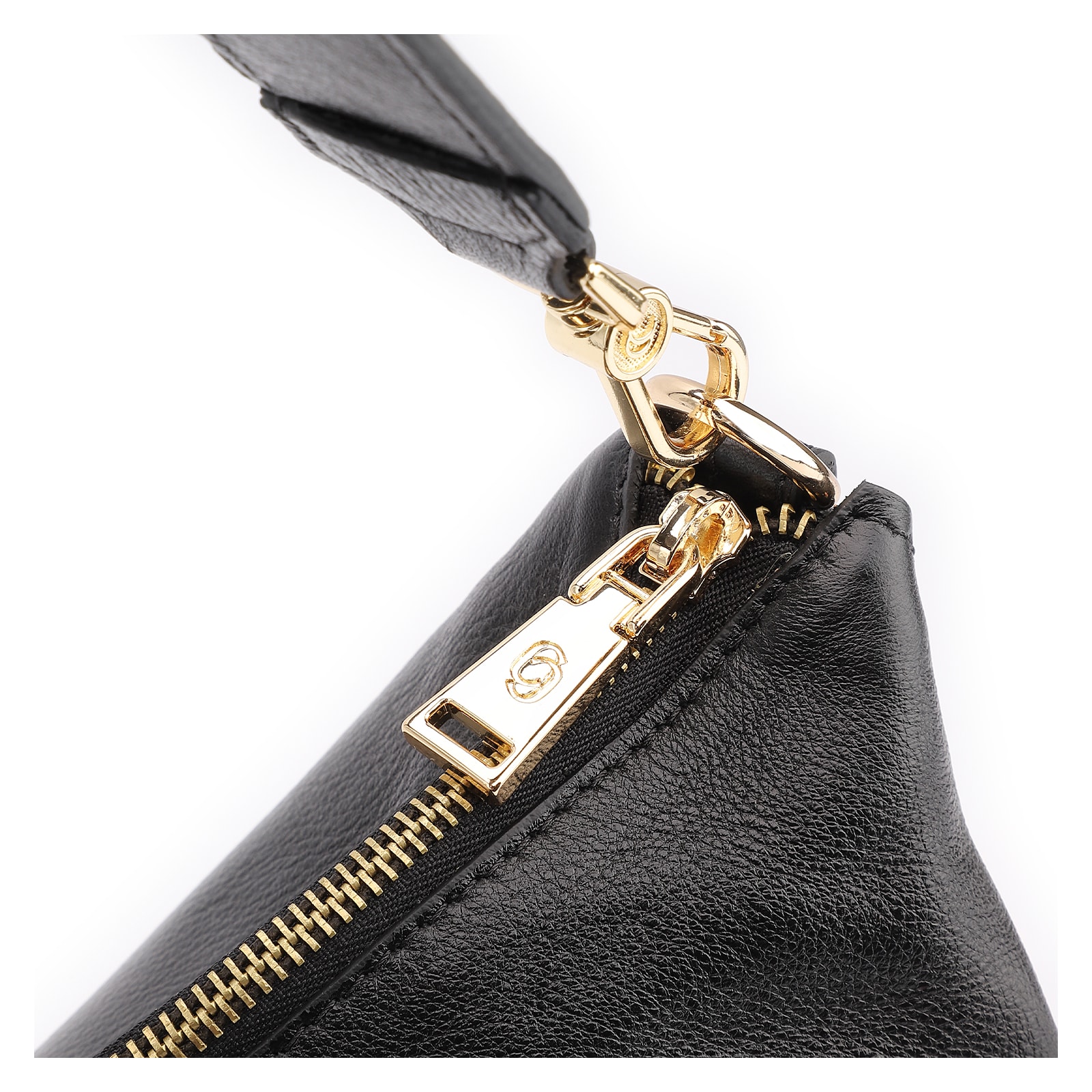 Bolsa Hobo Grande Couro Preta Pedras Laterais