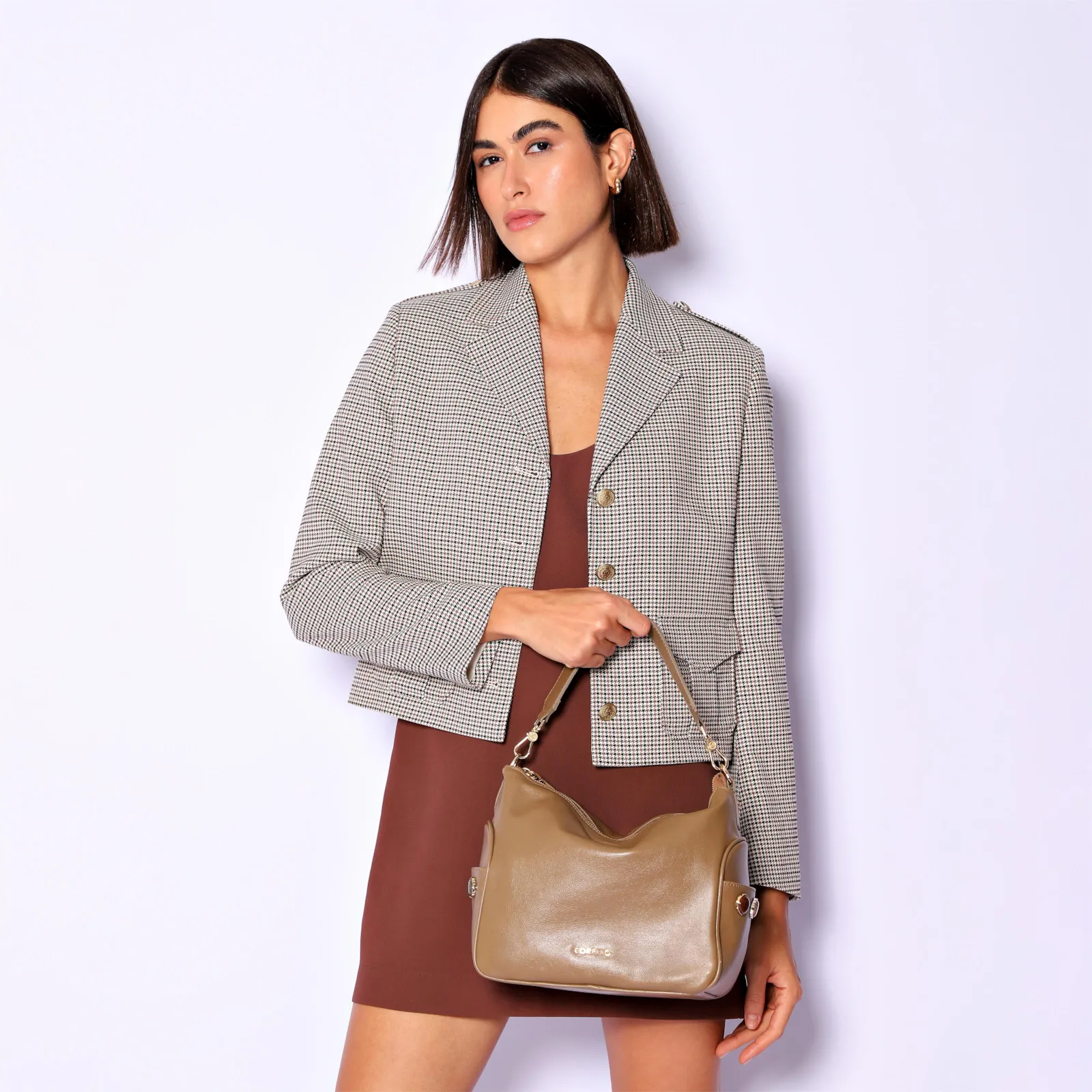 Bolsa Hobo Grande Couro Verde Claro Pedras Laterais