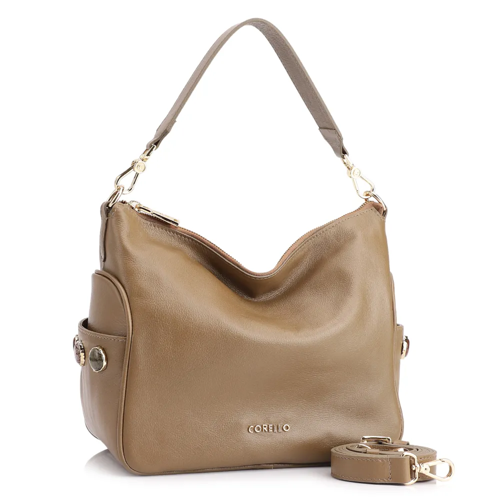 Bolsa Hobo Grande Couro Verde Claro Pedras Laterais - imagem 3