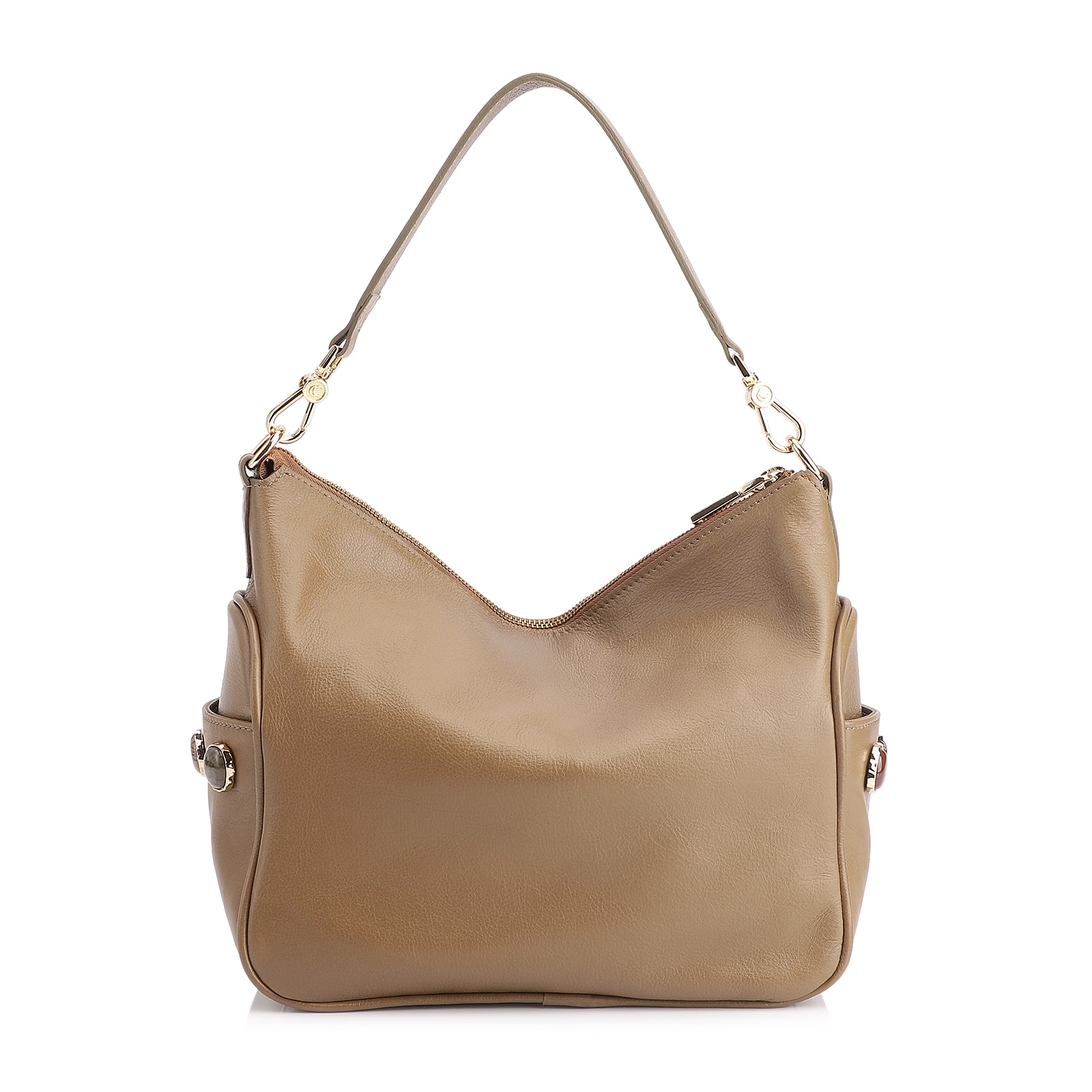 Bolsa Hobo Grande Couro Verde Claro Pedras Laterais