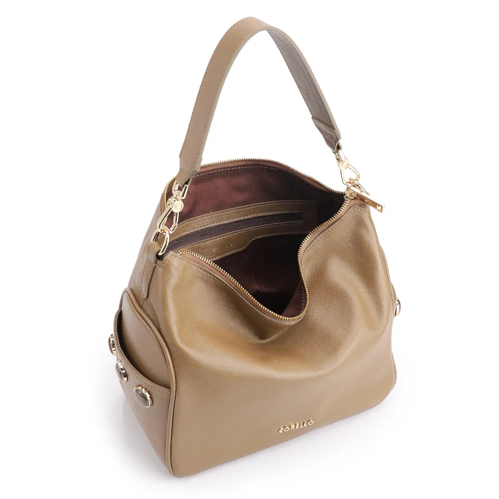 Bolsa Hobo Grande Couro Verde Claro Pedras Laterais - imagem 5