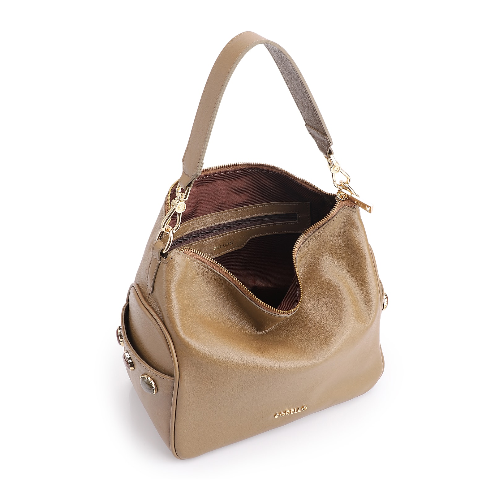 Bolsa Hobo Grande Couro Verde Claro Pedras Laterais