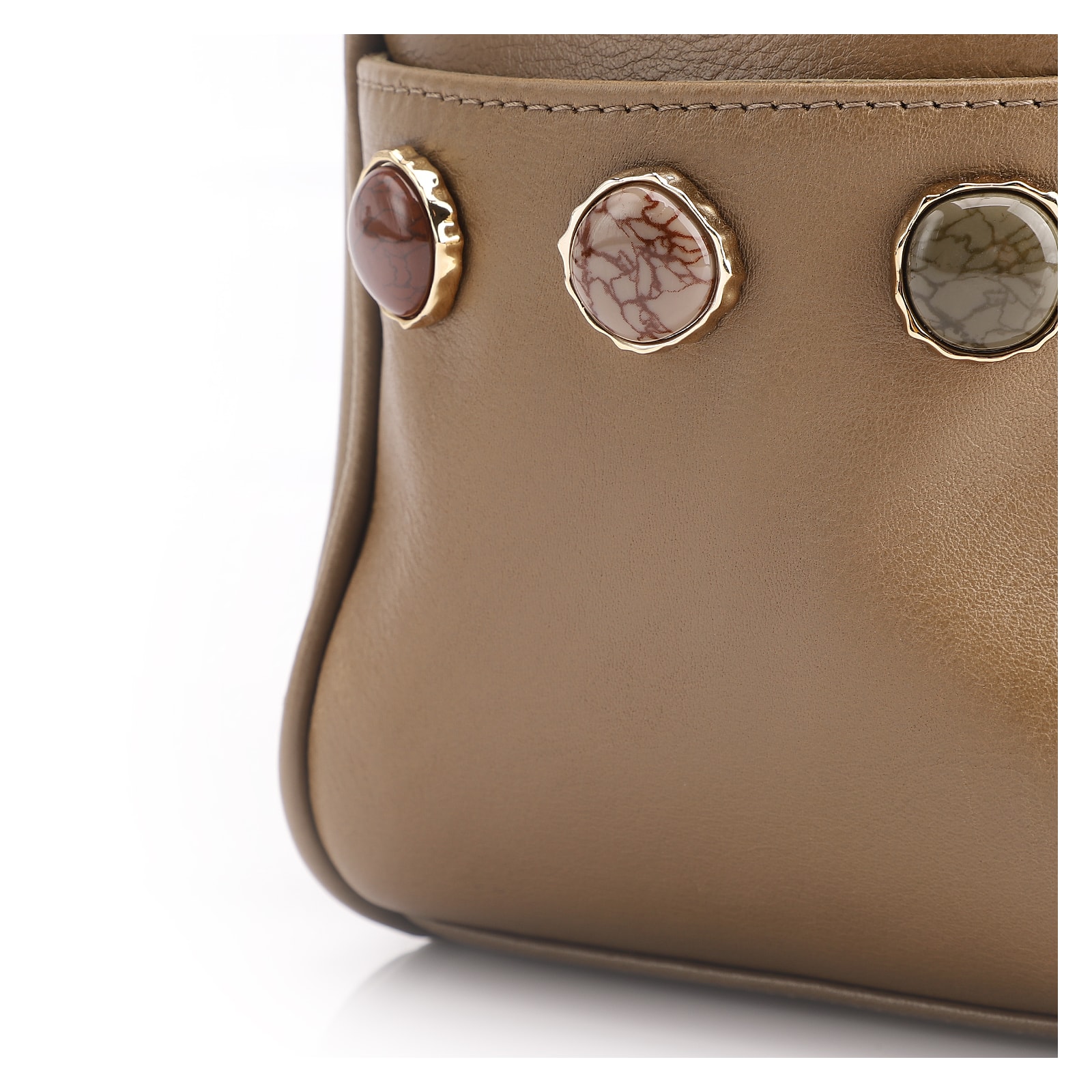 Bolsa Hobo Grande Couro Verde Claro Pedras Laterais