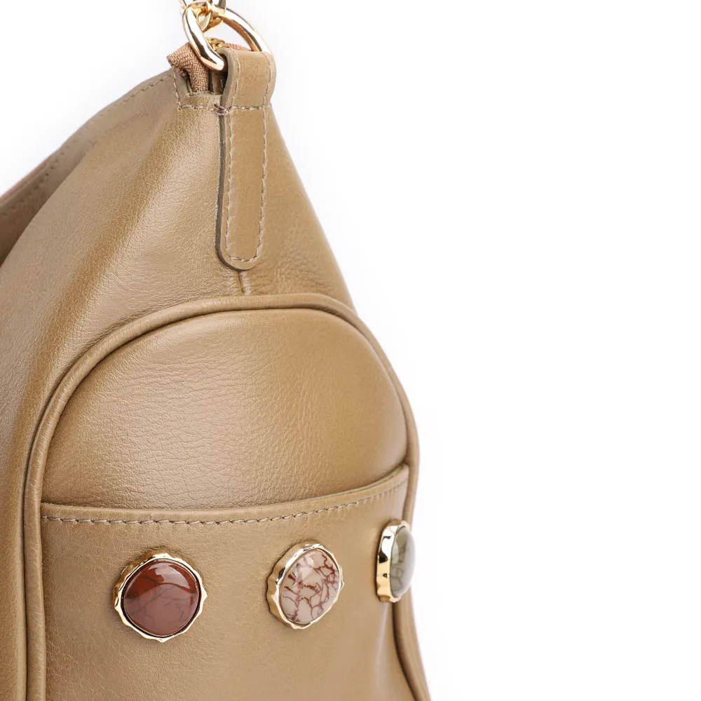 Bolsa Hobo Grande Couro Verde Claro Pedras Laterais - imagem 9