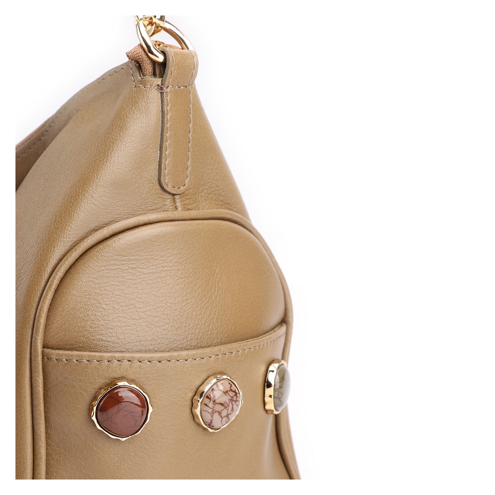 Bolsa Hobo Grande Couro Verde Claro Pedras Laterais