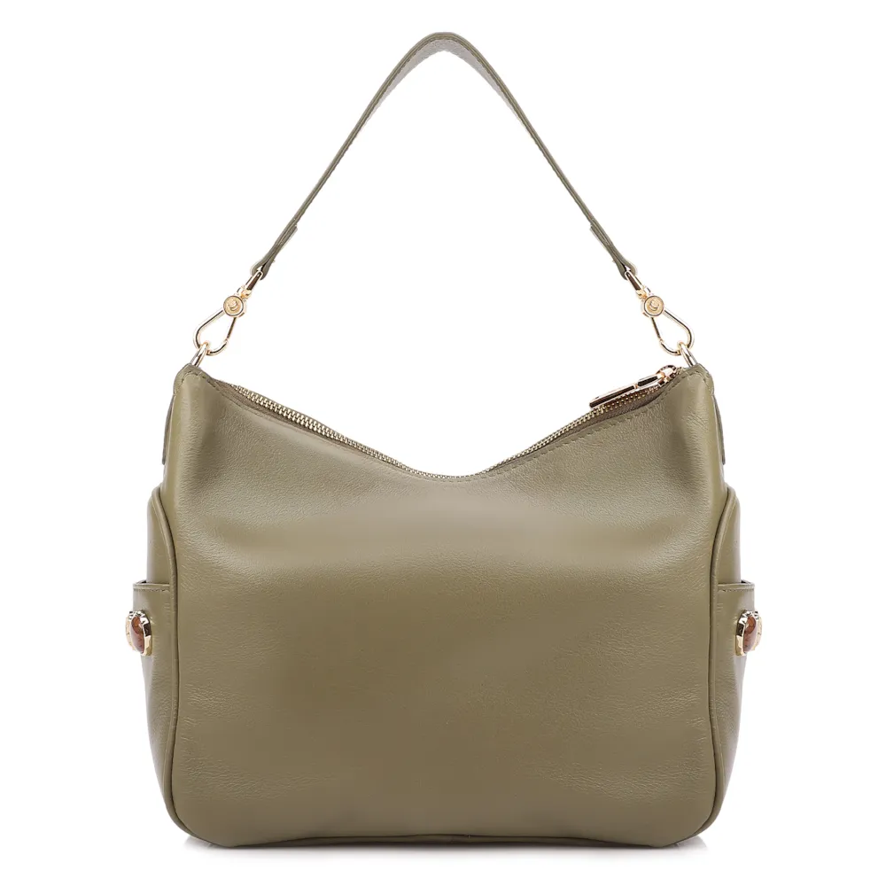 Bolsa Hobo Grande Couro Verde Pedras Laterais - imagem 3