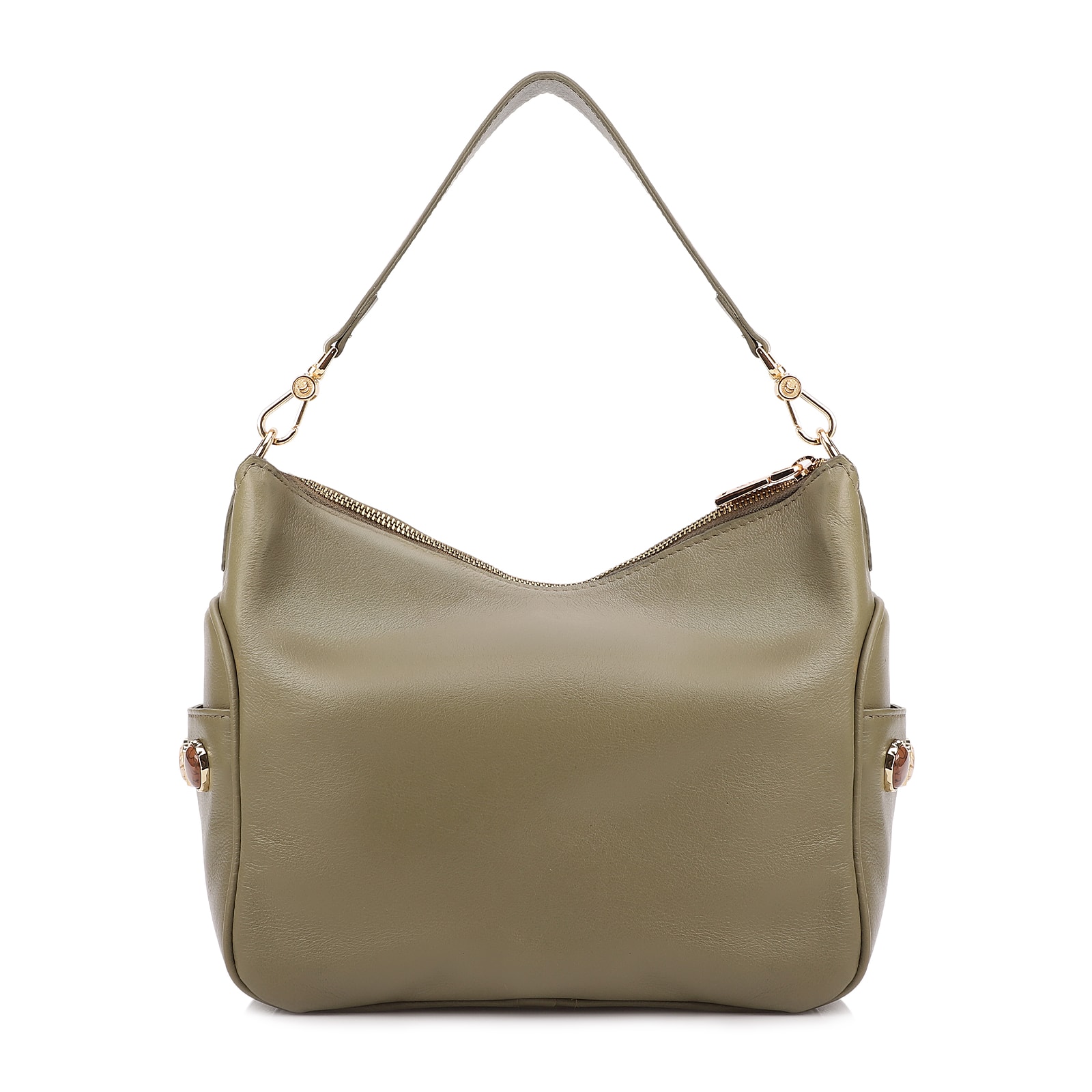 Bolsa Hobo Grande Couro Verde Pedras Laterais