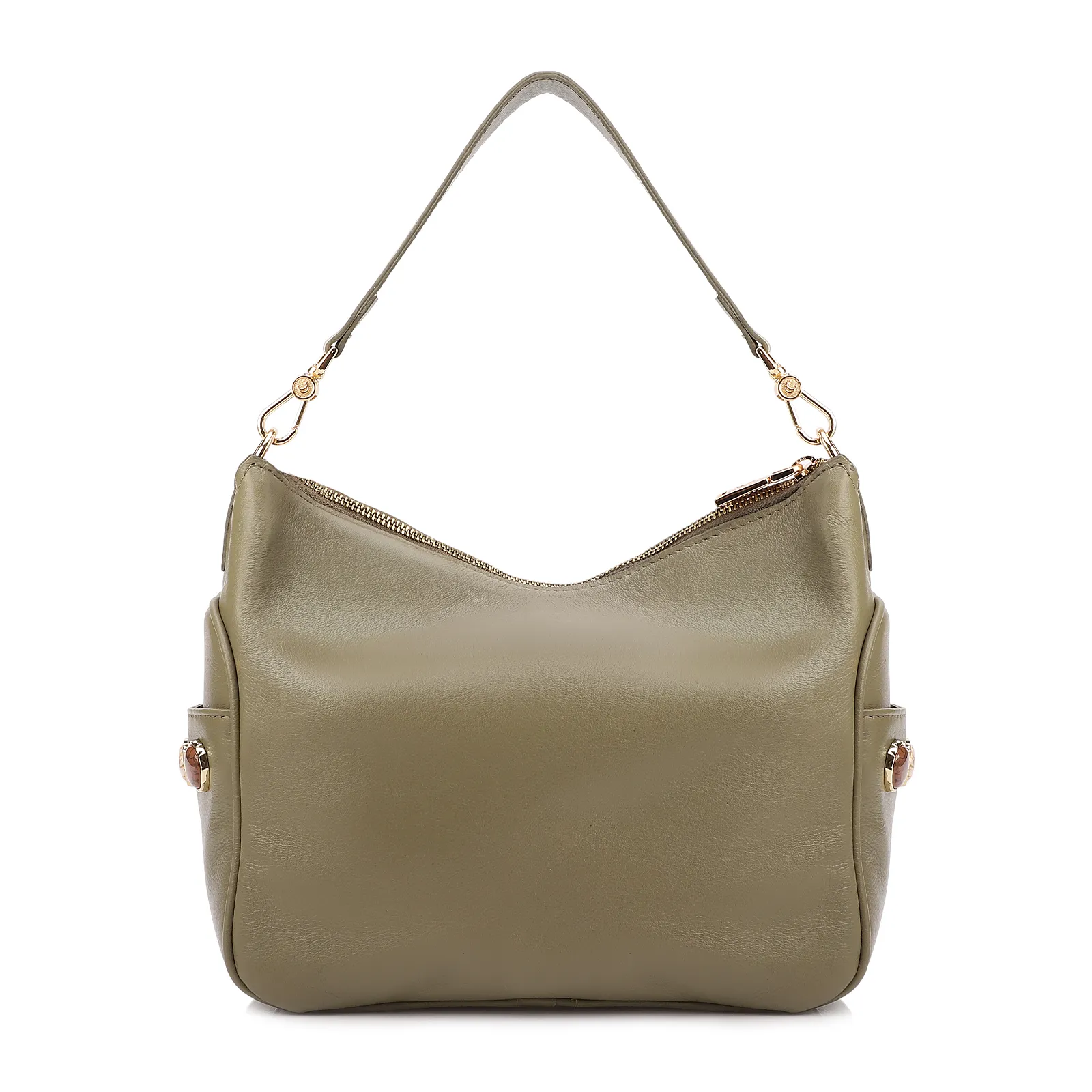Bolsa Hobo Grande Couro Verde Pedras Laterais