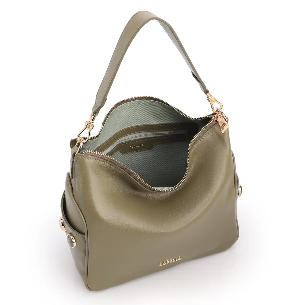 Bolsa Hobo Grande Couro Verde Pedras Laterais - imagem 4