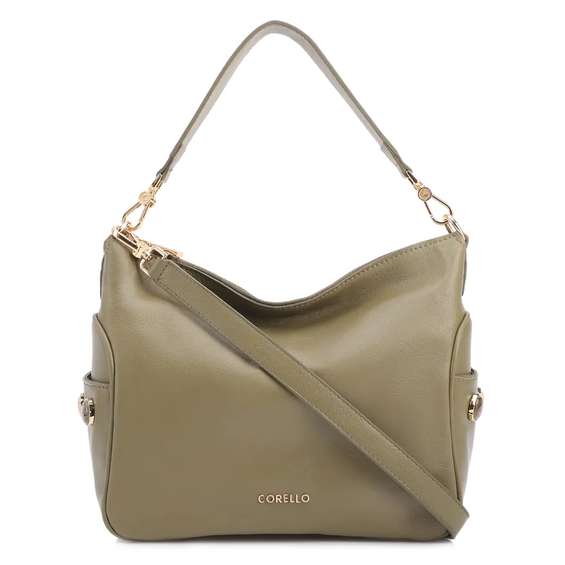 Bolsa Hobo Grande Couro Verde Pedras Laterais