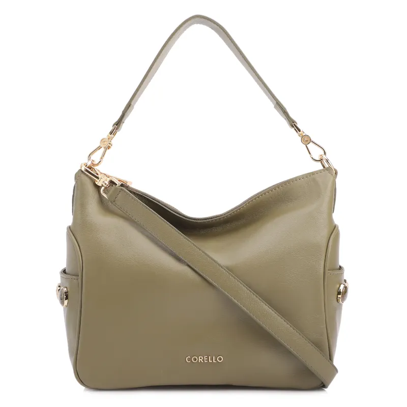 Bolsa Hobo Grande Couro Verde Pedras Laterais