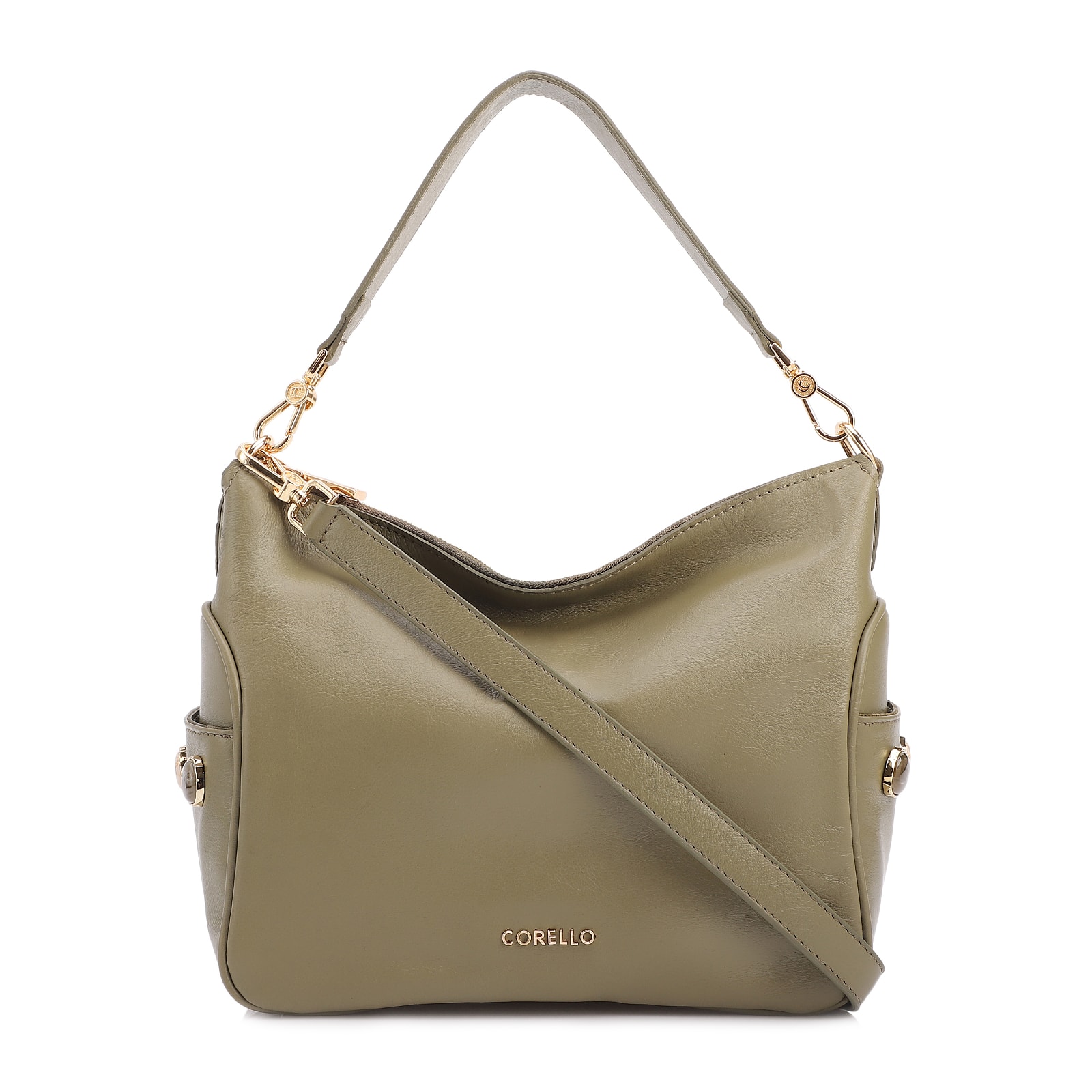 Bolsa Hobo Grande Couro Verde Pedras Laterais