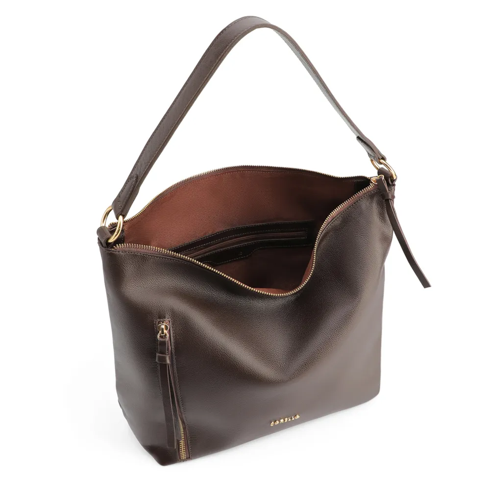 Bolsa Hobo Grande Marrom Couro Zíper Lateral - imagem 4