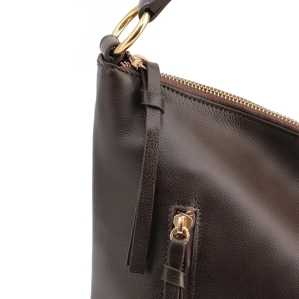 Bolsa Hobo Grande Marrom Couro Zíper Lateral - imagem 5
