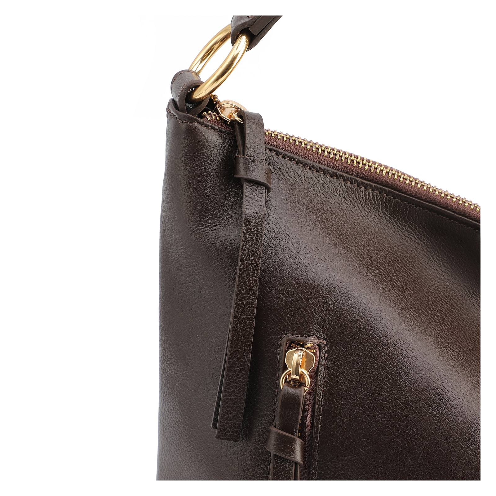 Bolsa Hobo Grande Marrom Couro Zíper Lateral