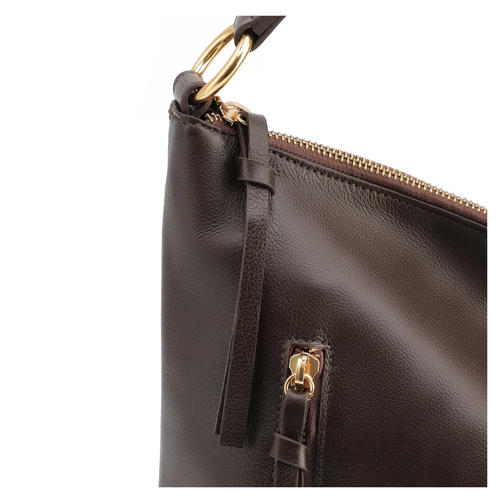 Bolsa Hobo Grande Marrom Couro Zíper Lateral