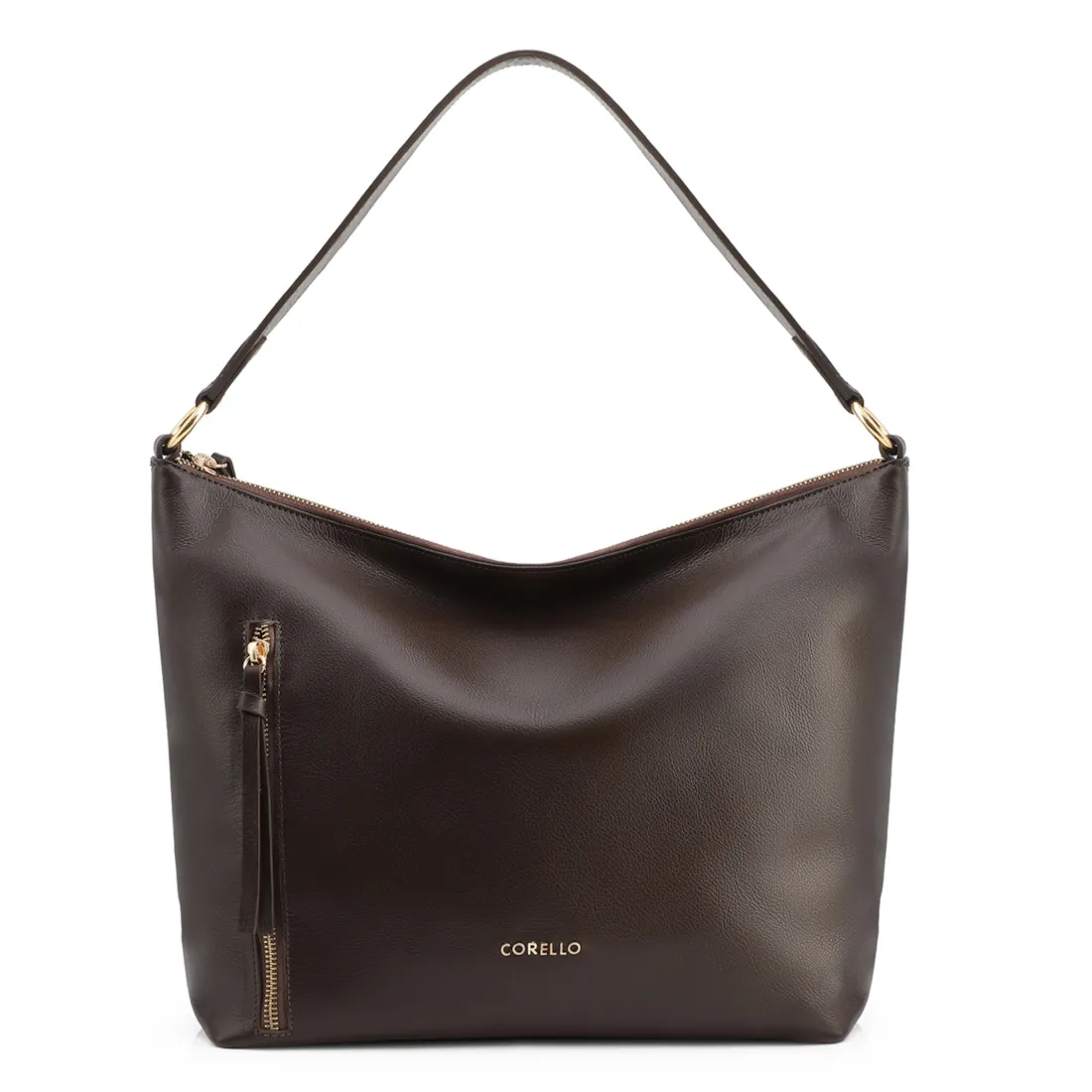 Bolsa Hobo Grande Marrom Couro Zíper Lateral