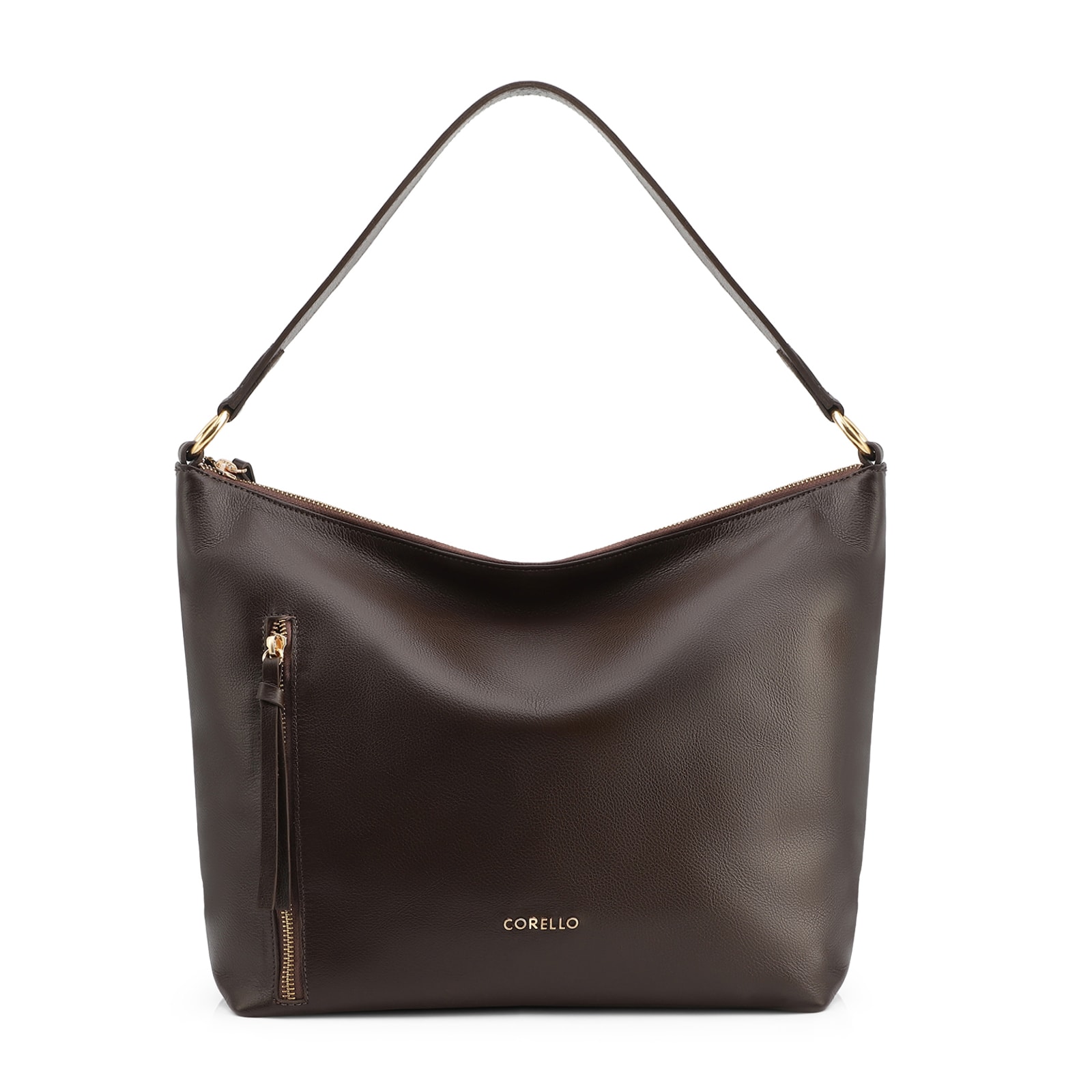 Bolsa Hobo Grande Marrom Couro Zíper Lateral